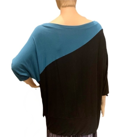 Igigi Dolman 3/4 Sleeve Tunic Plus 26/28 Black Magenta Teal Color-Block Wide Hem - Picture 6 of 10